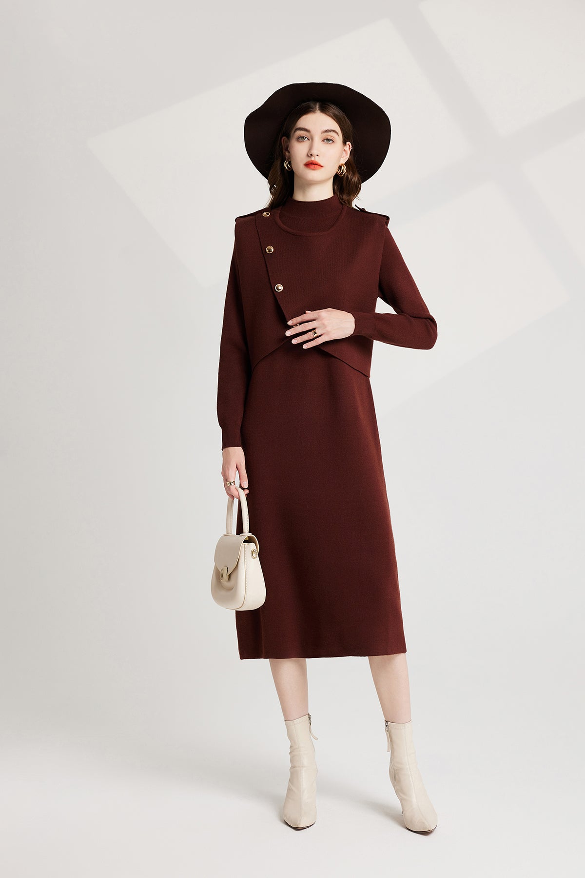 Women's 's Knit Vest & Long-Sleeve Dress Set