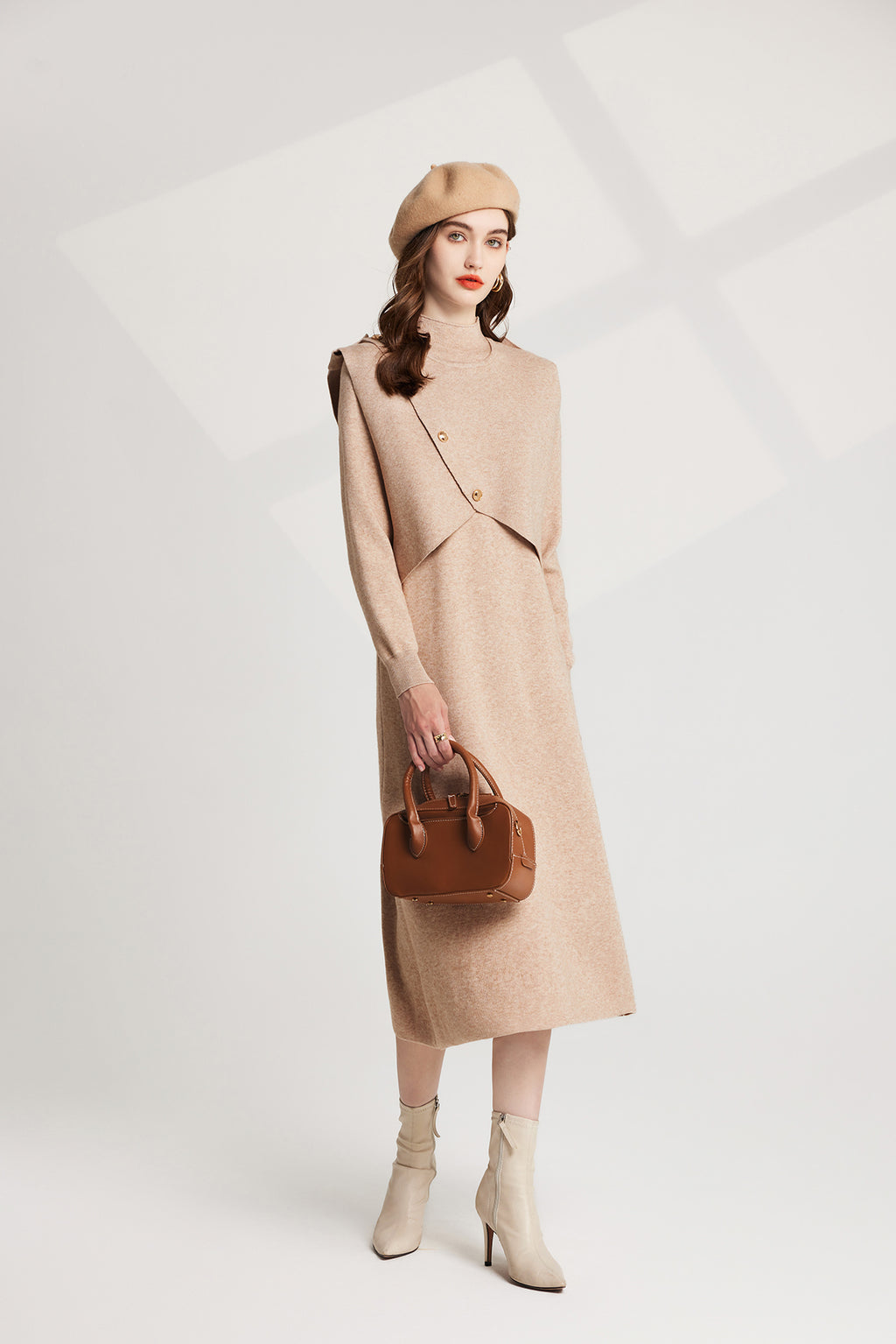 Women's 's Knit Vest & Long-Sleeve Dress Set