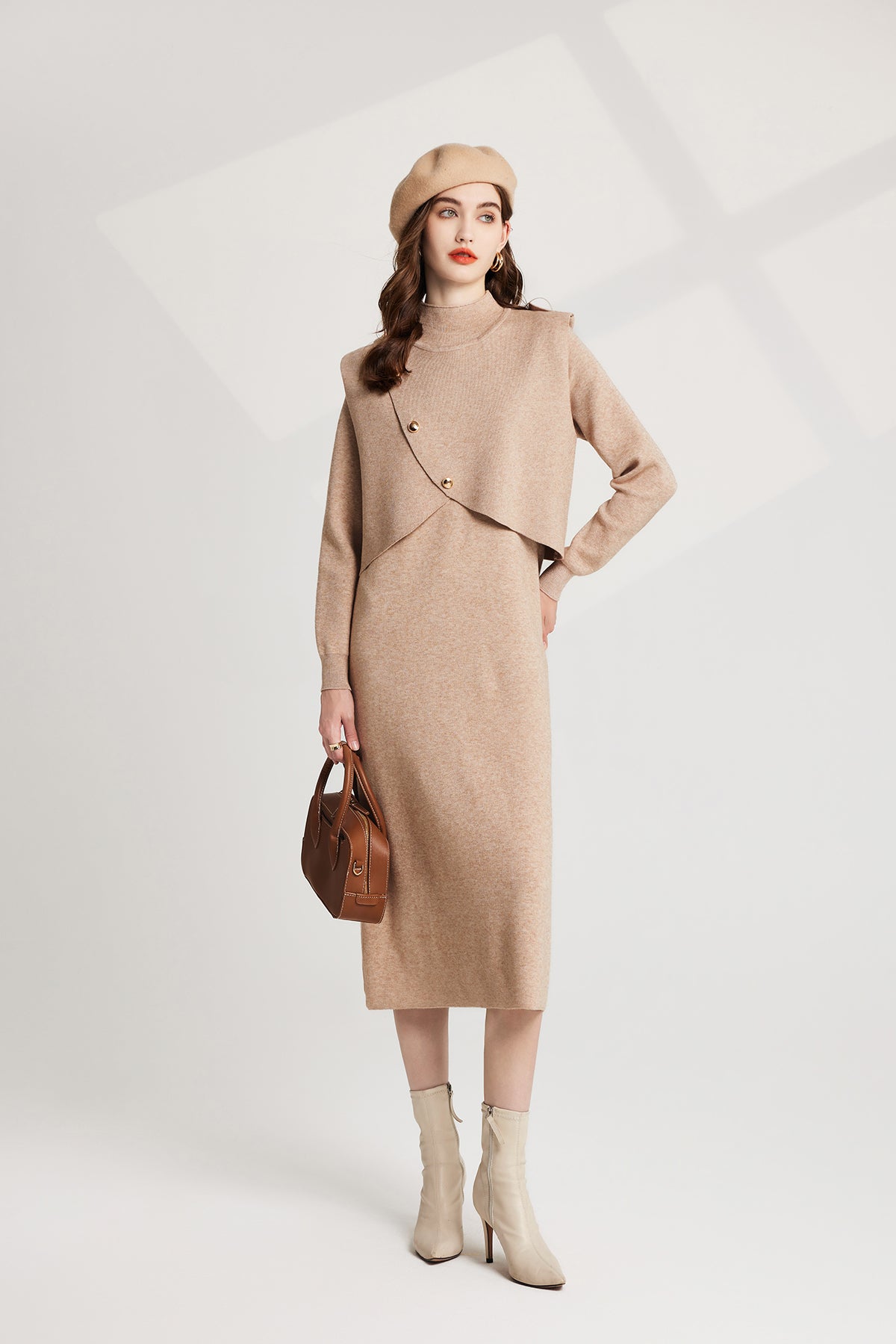 Women's 's Knit Vest & Long-Sleeve Dress Set