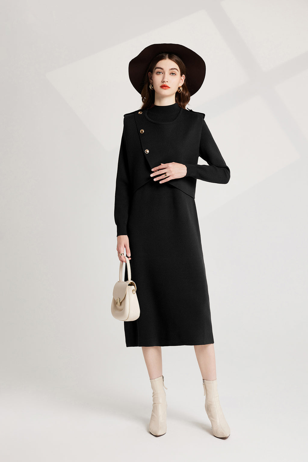 Women's 's Knit Vest & Long-Sleeve Dress Set