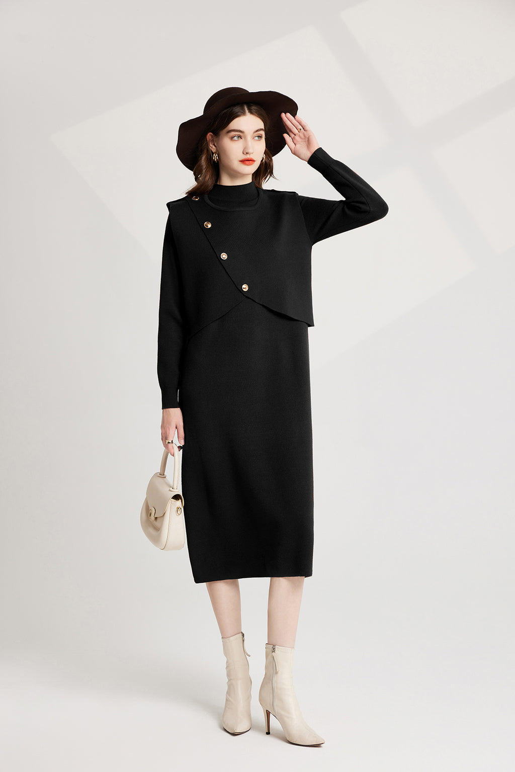 Women's 's Knit Vest & Long-Sleeve Dress Set