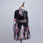 Women's Belted Floral Collared Mini Dress