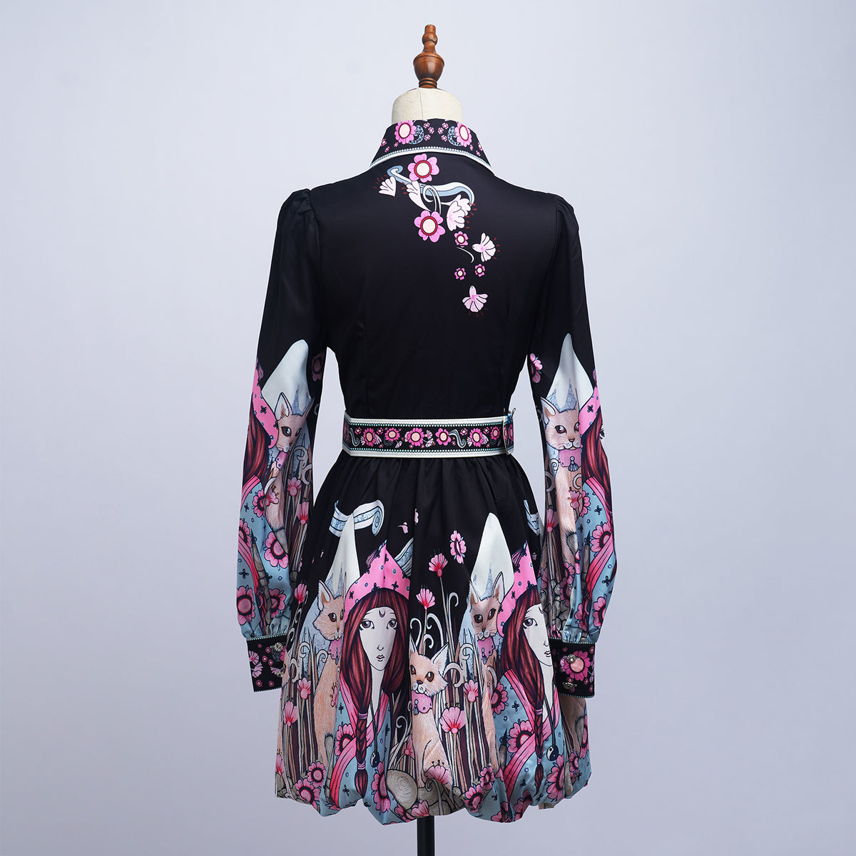Women's Belted Floral Collared Mini Dress