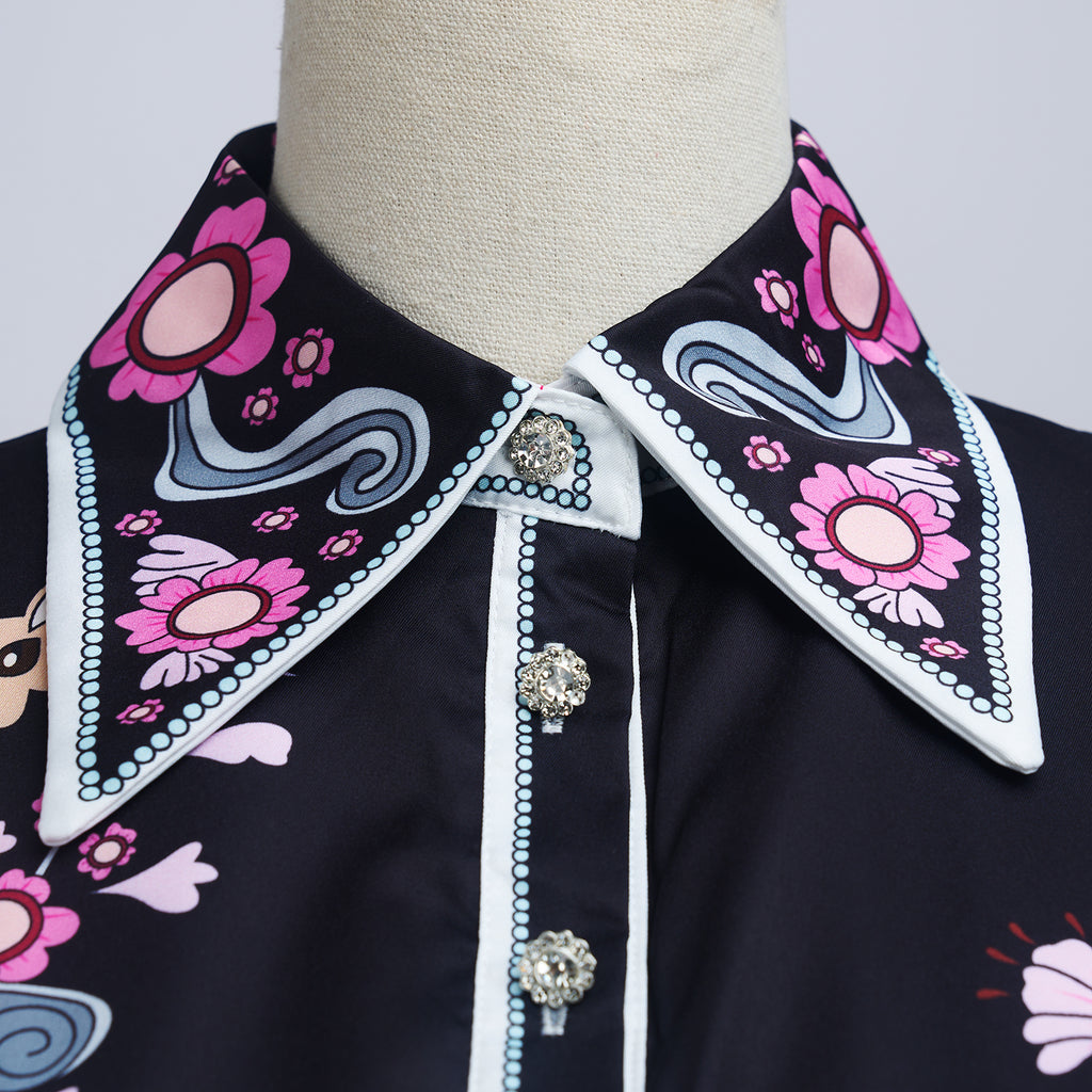 Women's Belted Floral Collared Mini Dress