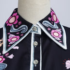 Women's Belted Floral Collared Mini Dress