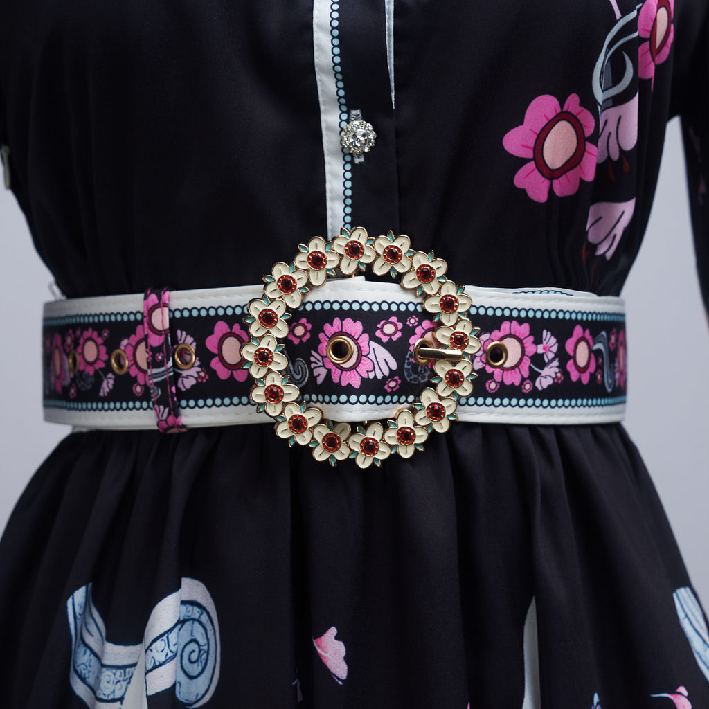 Women's Belted Floral Collared Mini Dress