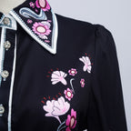 Women's Belted Floral Collared Mini Dress
