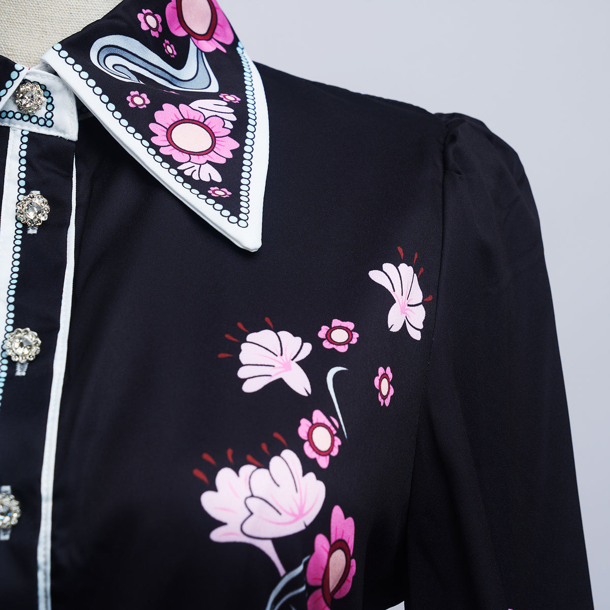 Women's Belted Floral Collared Mini Dress