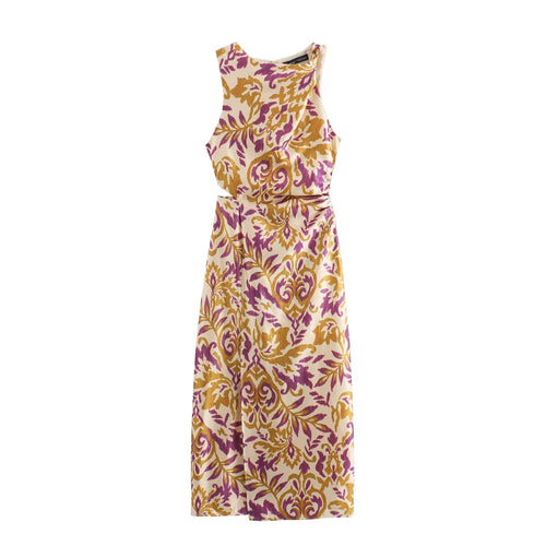 Summer Metal Wire Printing Midi Dress