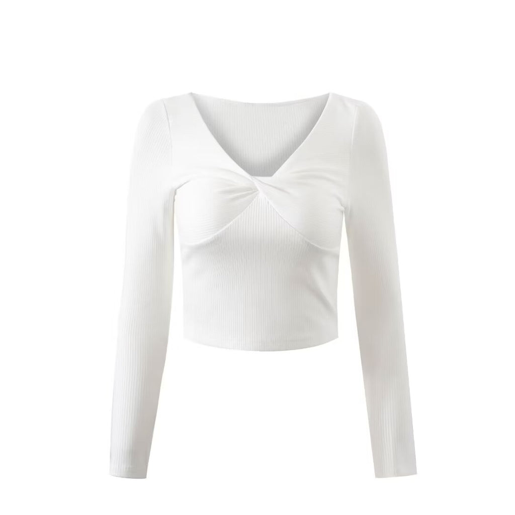 Women’s Pink Ribbed Twist V Neck Top
