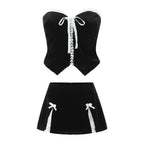 Women's Lace Velvet High-Waisted Two-Piece Skirt Set