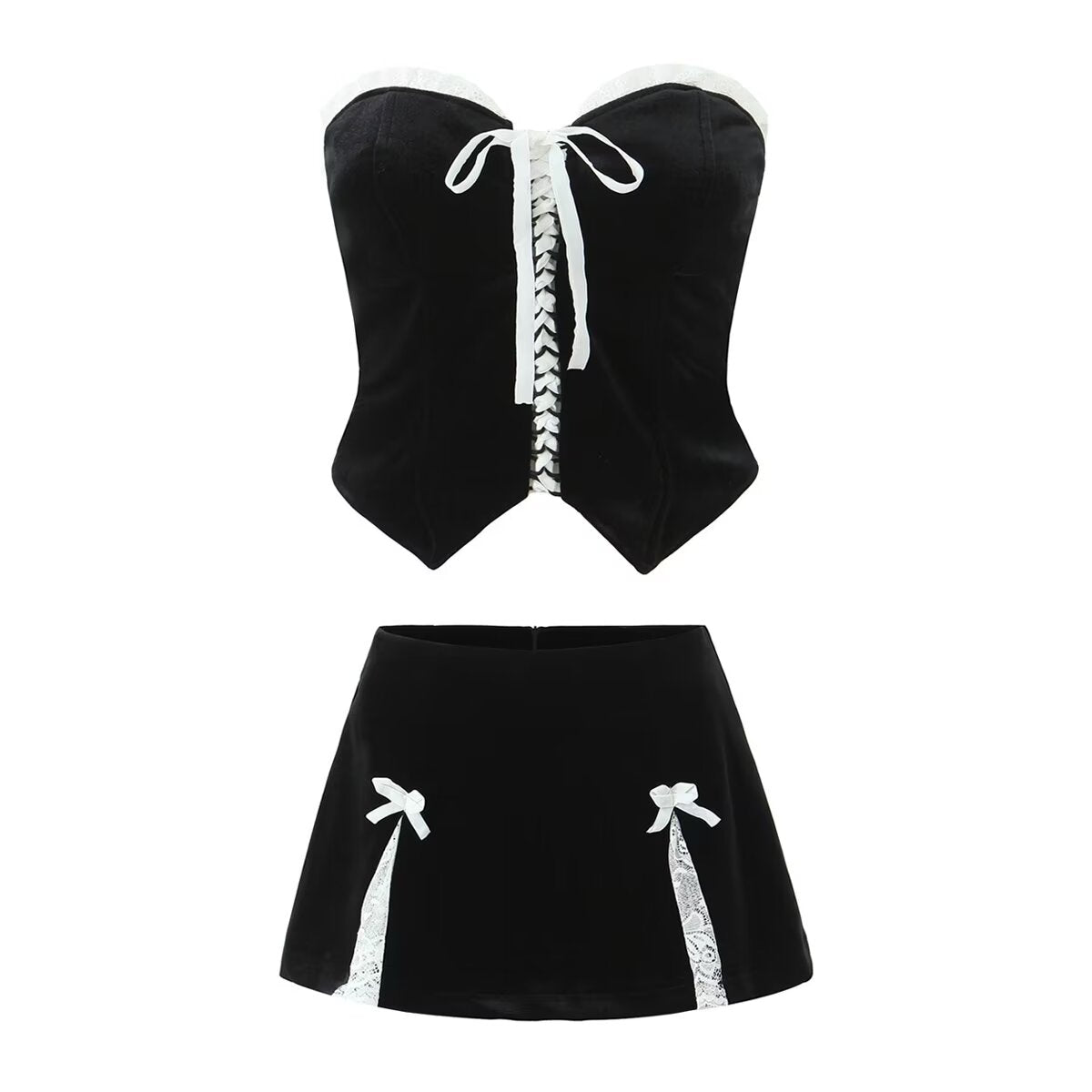 Women's Lace Velvet High-Waisted Two-Piece Skirt Set