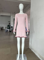 Ruffle Ribbed Long-Sleeve Knit Bodycon Mini Dress