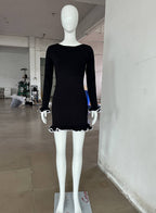 Ruffle Ribbed Long-Sleeve Knit Bodycon Mini Dress