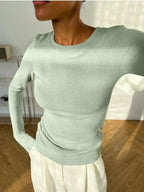 Women's Sleeved Slim Fitting Basic Solid Color Bottoming T-Shirt
