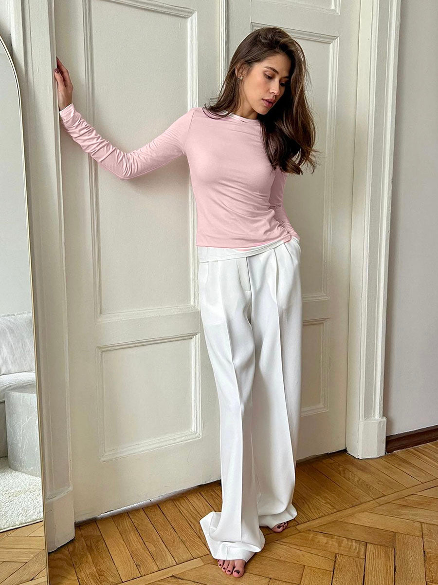 Women's Sleeved Slim Fitting Basic Solid Color Bottoming T-Shirt