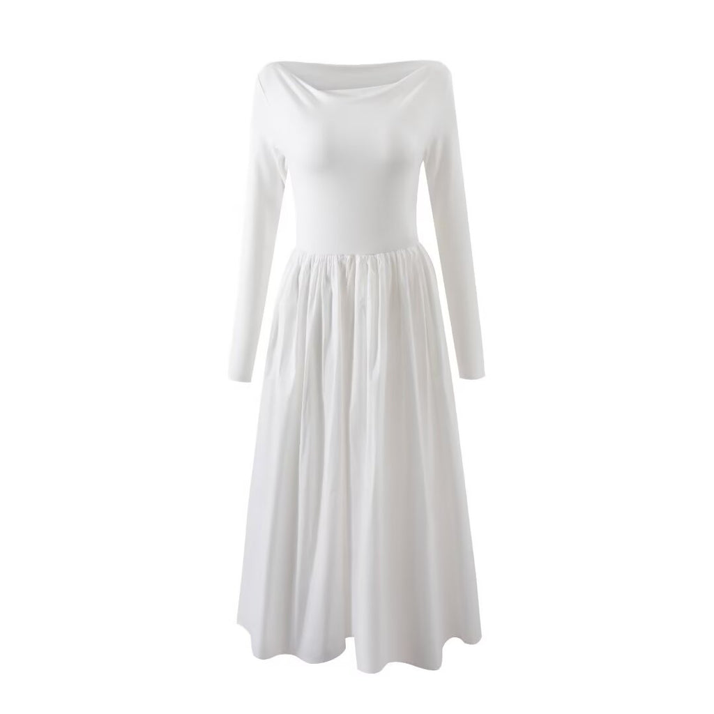Long-Sleeve Round-Neck Maxi Dress