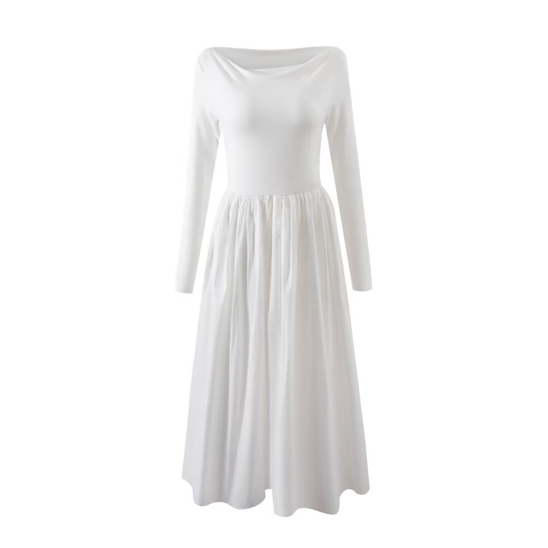 Long-Sleeve Round-Neck Maxi Dress