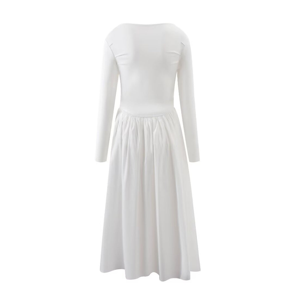 Long-Sleeve Round-Neck Maxi Dress