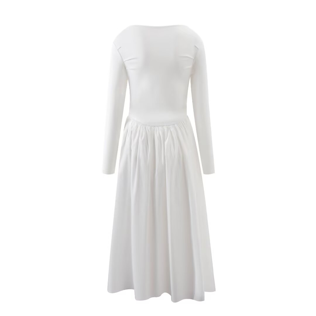 Long-Sleeve Round-Neck Maxi Dress