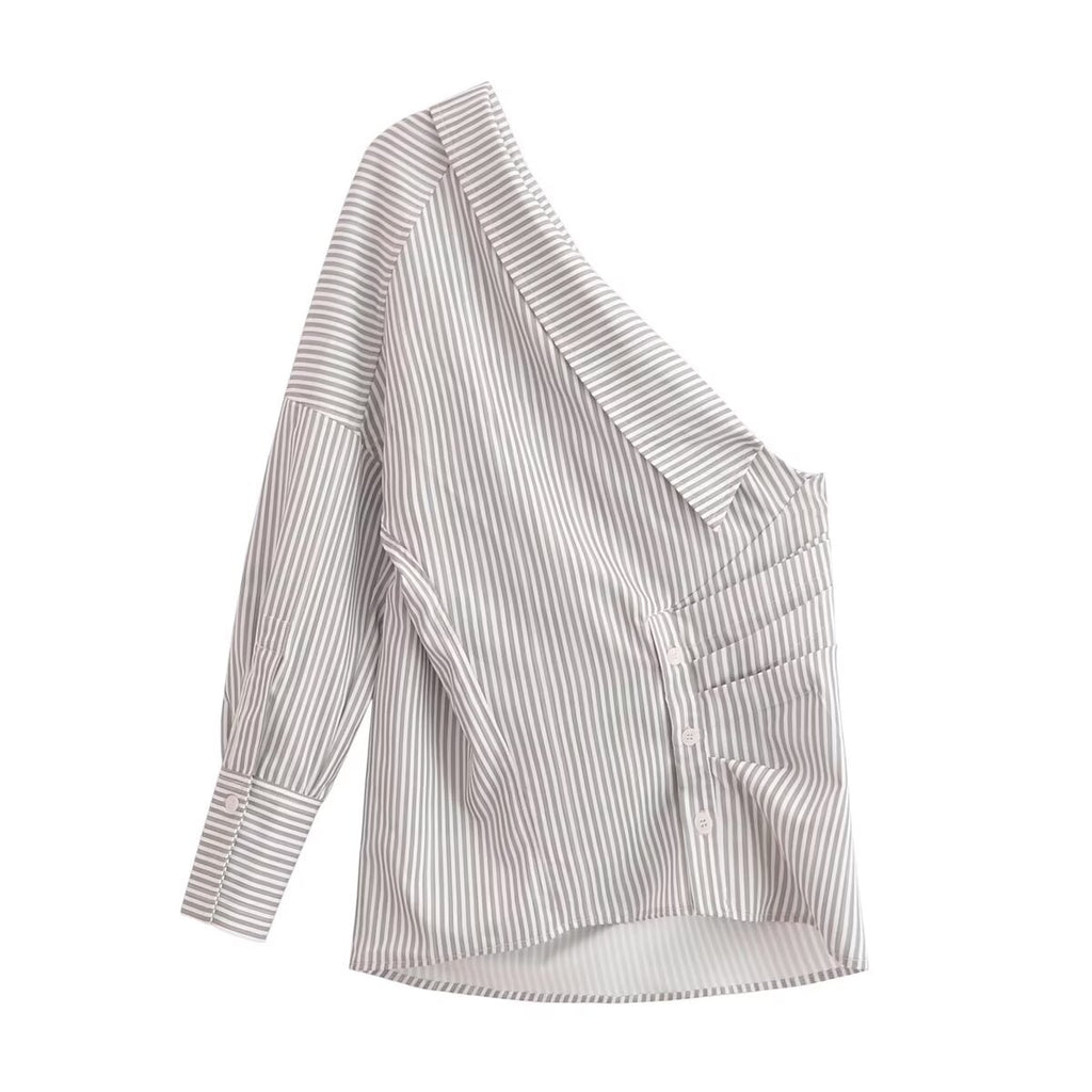 Women's Irregular Asymmetric Striped Shirt Sexy Pirational Design Shirt