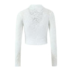 Women's Lace See Through Sexy Small Turtleneck Long Sleeved Top Irregular Asymmetric Skirt Two Piece Set