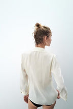 Women's Mature Bright Fabric Double Breasted Long Sleeve Shirt