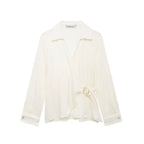 Women's Mature Bright Fabric Double Breasted Long Sleeve Shirt