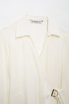 Women's Mature Bright Fabric Double Breasted Long Sleeve Shirt