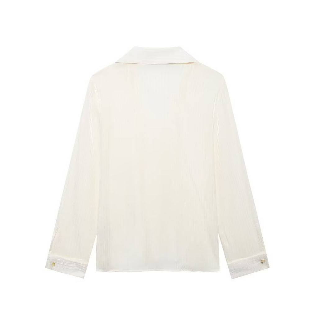 Women's Mature Bright Fabric Double Breasted Long Sleeve Shirt
