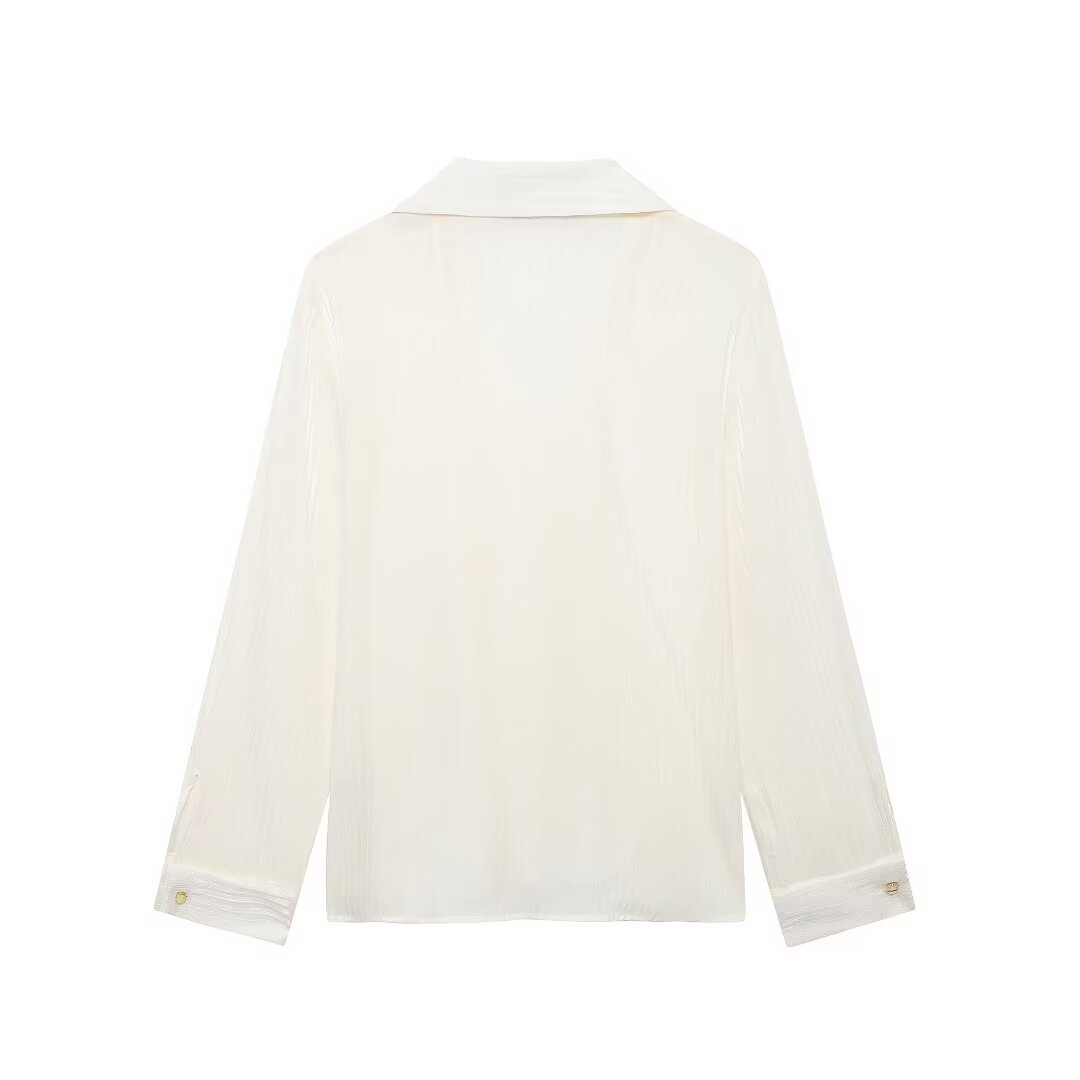 Women's Mature Bright Fabric Double Breasted Long Sleeve Shirt