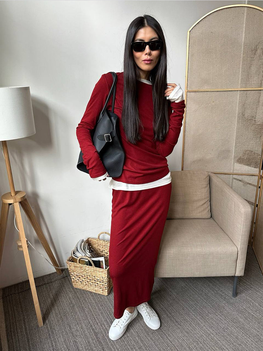 Red Skirt Set