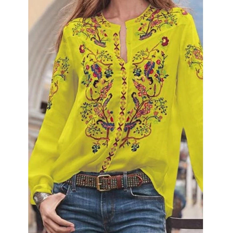 Women's Bohemian Loose Cardigan Printing Long Sleeve Shirt Top