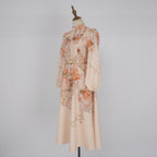 Women's Autumn Stand Collar Flower Lantern Sleeve Buckle Dress