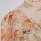 Women's Autumn Stand Collar Flower Lantern Sleeve Buckle Dress