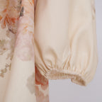 Women's Autumn Stand Collar Flower Lantern Sleeve Buckle Dress