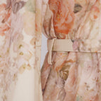 Women's Autumn Stand Collar Flower Lantern Sleeve Buckle Dress