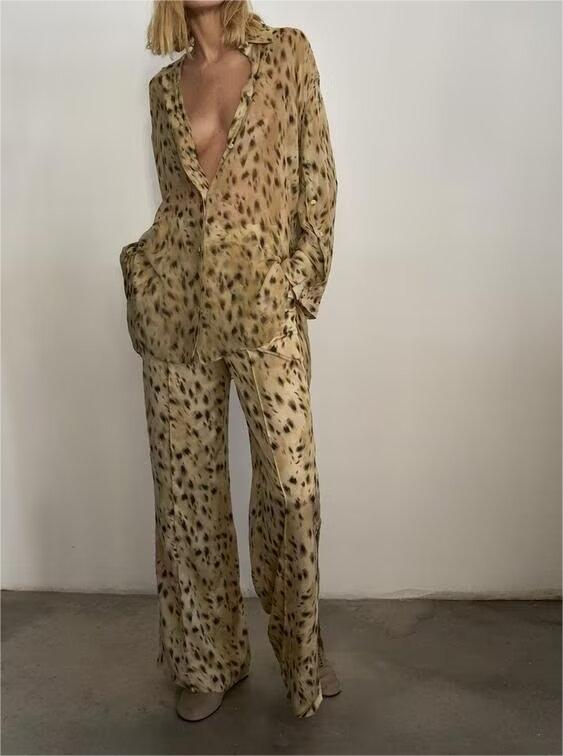 Women's Summer Animal Pattern Printing Collared Single Breasted Long