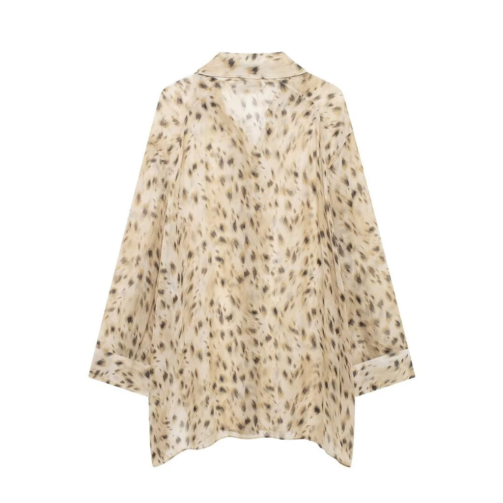 Women's Summer Animal Pattern Printing Collared Single Breasted Long