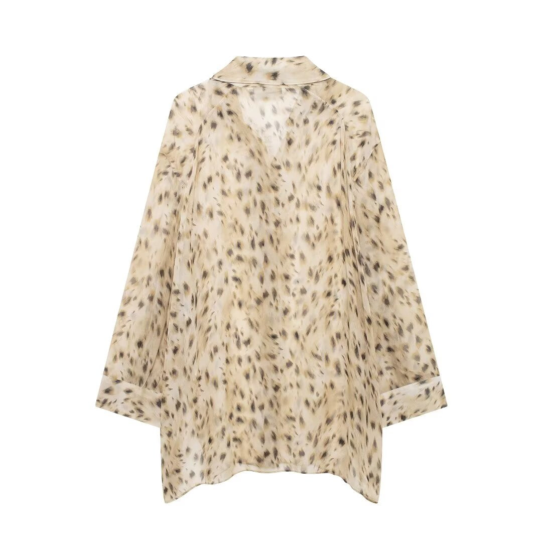 Women's Summer Animal Pattern Printing Collared Single Breasted Long