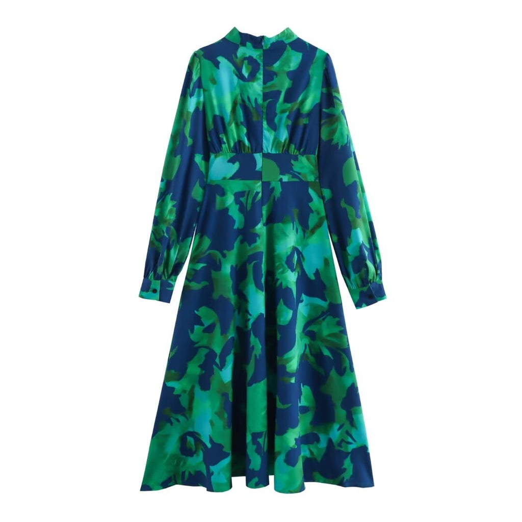 Women's Summer French Design Casual All-Matching Printed Long-Sleeve Dress