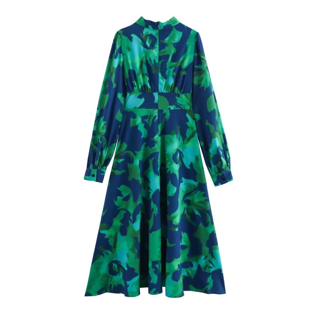Women's Summer French Design Casual All-Matching Printed Long-Sleeve Dress