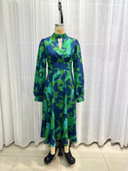 Women's Summer French Design Casual All-Matching Printed Long-Sleeve Dress