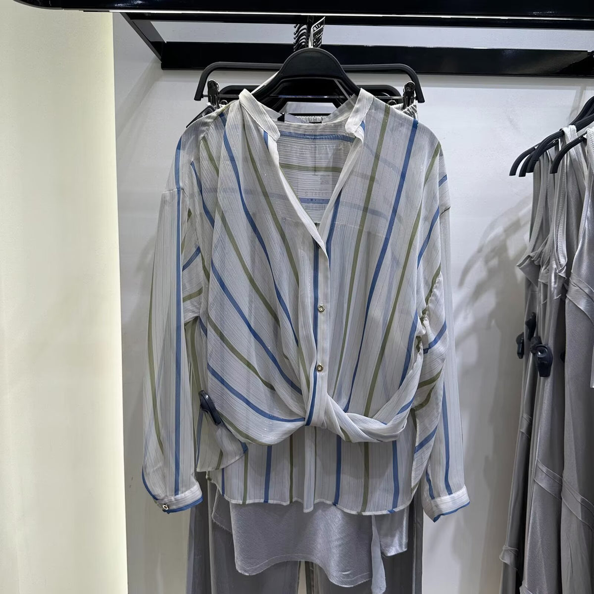 Women's Summer Women Clothing Stylish Simple Metal Wire Striped Shirt