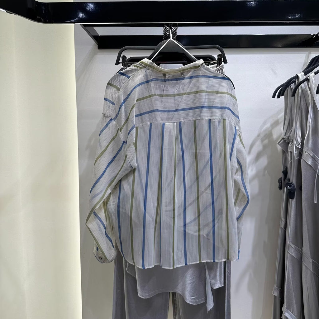 Women's Summer Women Clothing Stylish Simple Metal Wire Striped Shirt