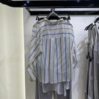 Women's Summer Women Clothing Stylish Simple Metal Wire Striped Shirt