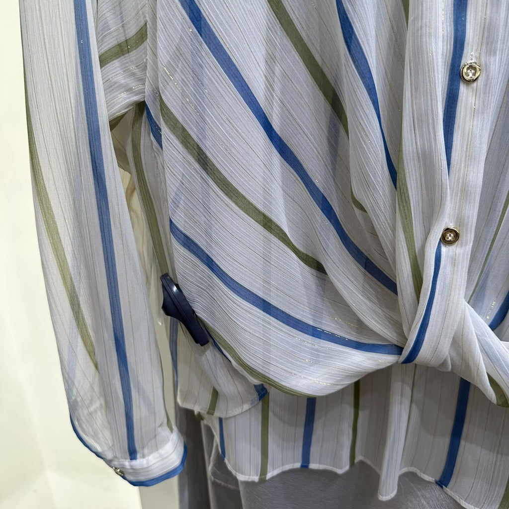 Women's Summer Women Clothing Stylish Simple Metal Wire Striped Shirt