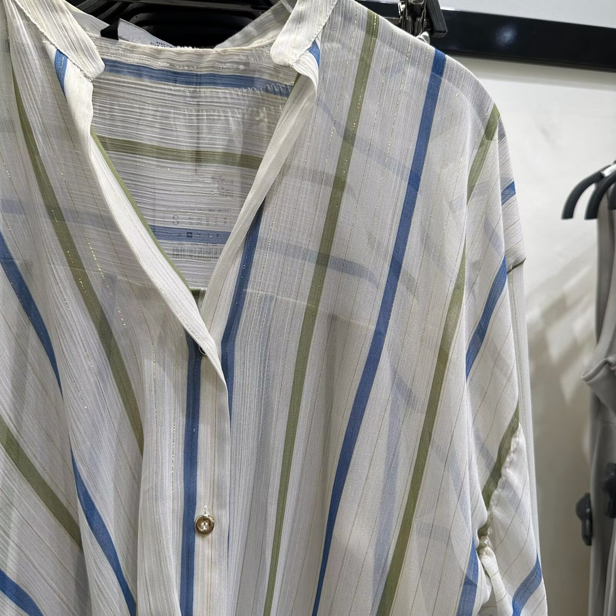 Women's Summer Women Clothing Stylish Simple Metal Wire Striped Shirt
