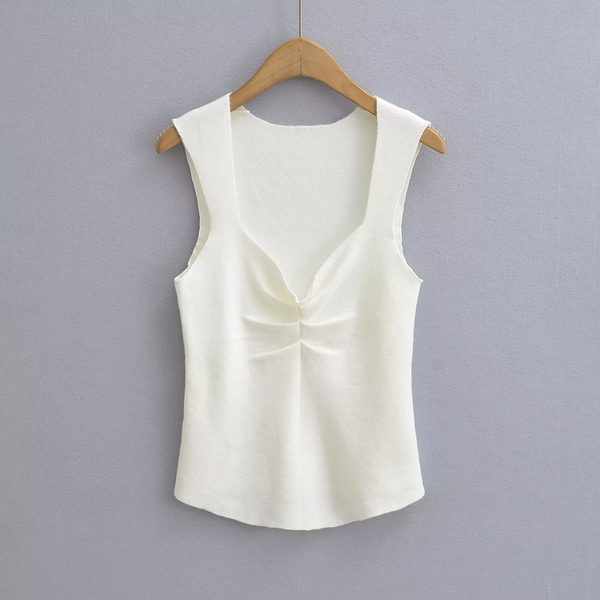 's Solid Color Chest Pleated Stretch Knitted Top