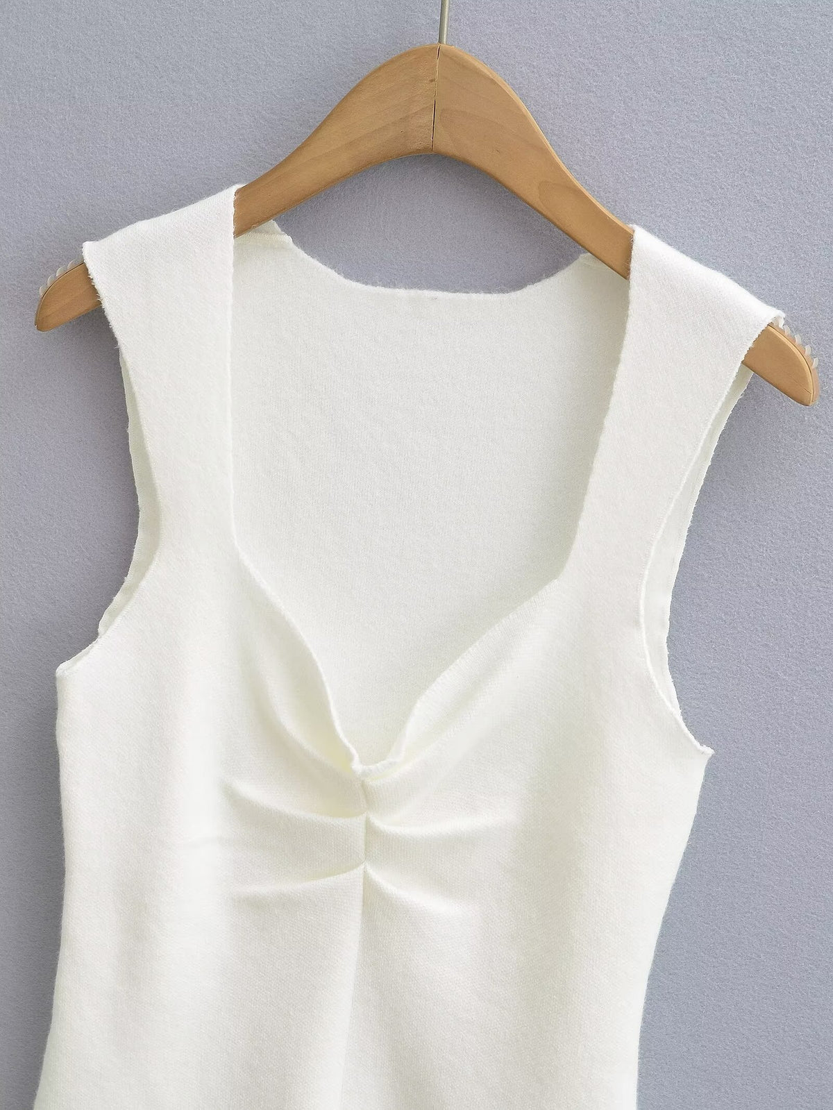 's Solid Color Chest Pleated Stretch Knitted Top
